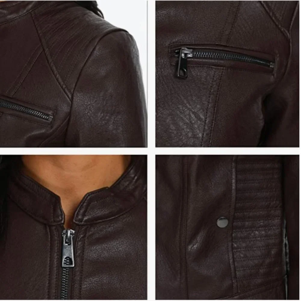 New with Tags Fahsyee Women's Zip-Up Faux Leather Jacket, Size M, Coffee Brown - Picture 12 of 13